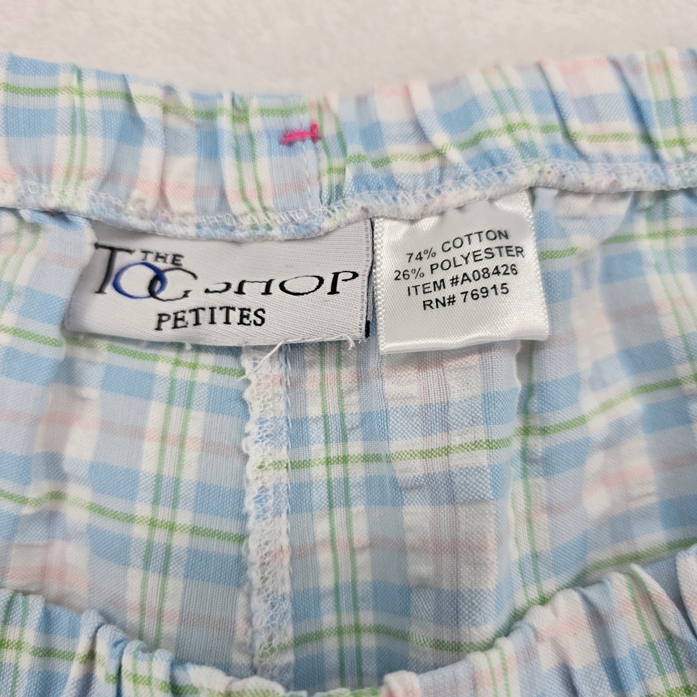 The Tog Shop Pajama Set Womens Petites 2PC Plaid Blue Ruffle Lace Cotton Blend - Picture 8 of 12